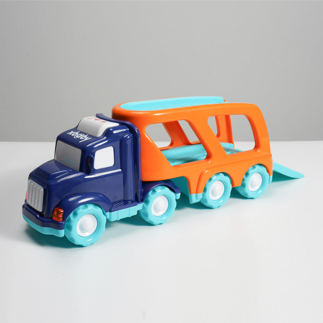 xbaby 5 Pcs Cars Toys for 2 3 4 5 Years Old Toddlers, Big Carrier Truck with 8 Small Cartoon Pull Back Cars, Colorful Assorted Vehicles, Transport Truck with Sound and Light, Best Gift for Boy and Girl