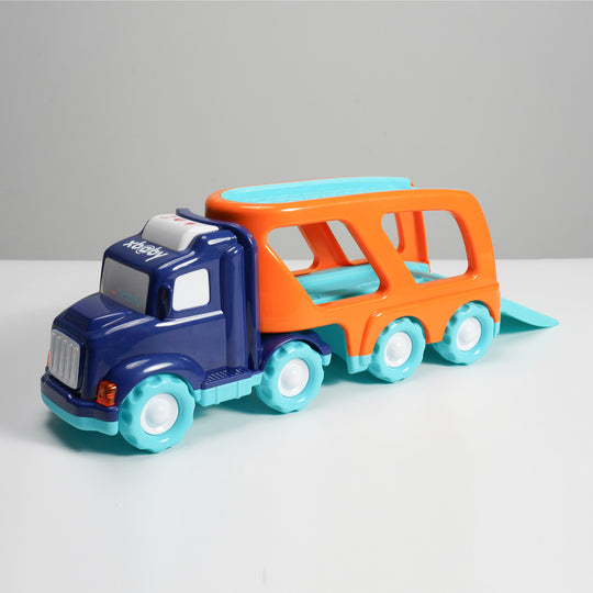 xbaby 5 Pcs Cars Toys for 2 3 4 5 Years Old Toddlers, Big Carrier Truck with 8 Small Cartoon Pull Back Cars, Colorful Assorted Vehicles, Transport Truck with Sound and Light, Best Gift for Boy and Girl