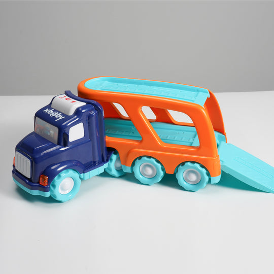 xbaby 5 Pcs Cars Toys for 2 3 4 5 Years Old Toddlers, Big Carrier Truck with 8 Small Cartoon Pull Back Cars, Colorful Assorted Vehicles, Transport Truck with Sound and Light, Best Gift for Boy and Girl