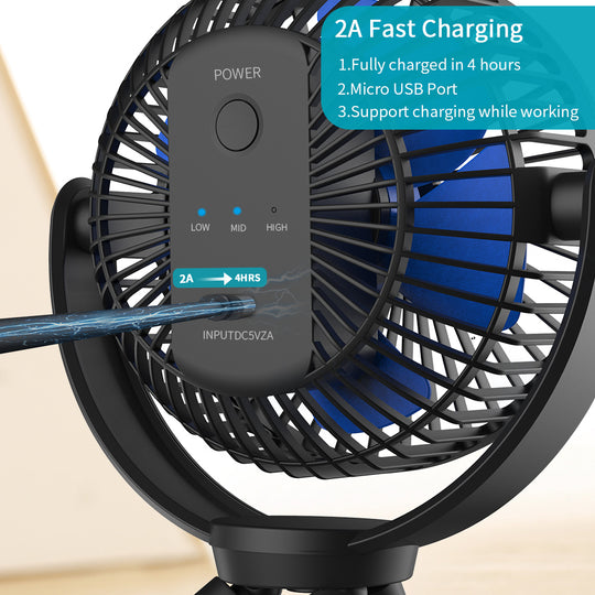 OPOLAR New 5200mAh Flexible Tripod Clip Fan