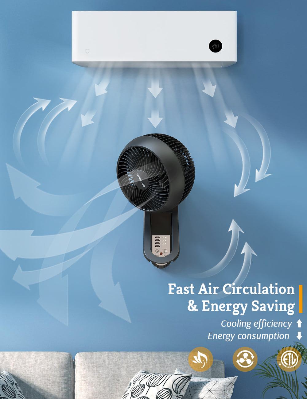 OPOLAR Wall Mount Air Circulator Fan with Remote Control | 3 Speeds 15 Inch