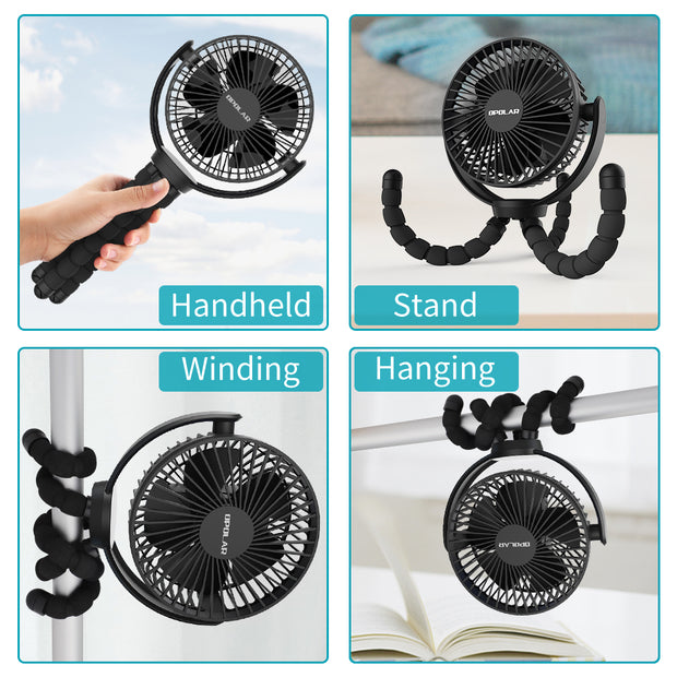 OPOLAR New 5200mAh Flexible Tripod Clip Fan