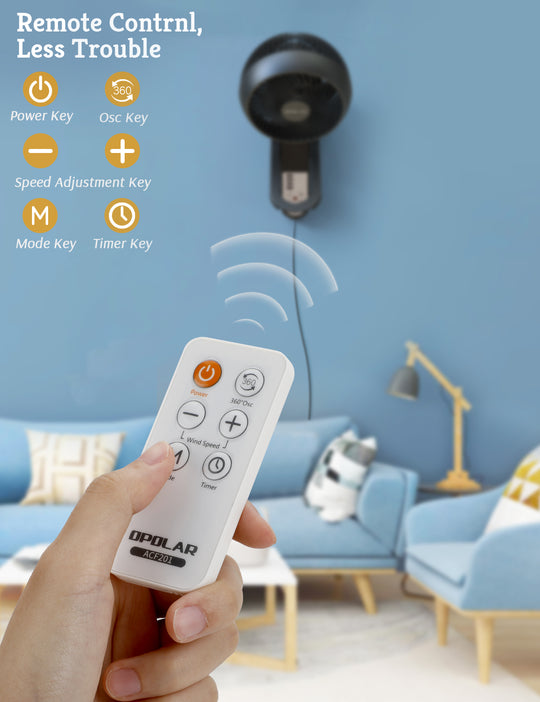 OPOLAR Wall Mount Air Circulator Fan with Remote Control | 3 Speeds 15 Inch