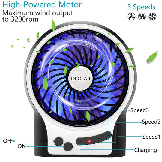 OPOLAR Battery Operated USB Rechargeable Desk Fan