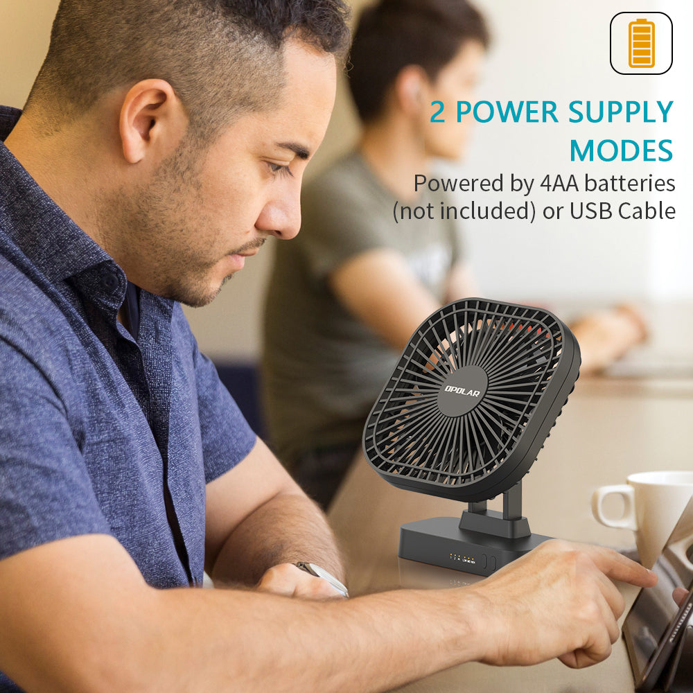 OPOLAR USB or AA Battery Operated Desk Fan with Timer Function 8 inc
