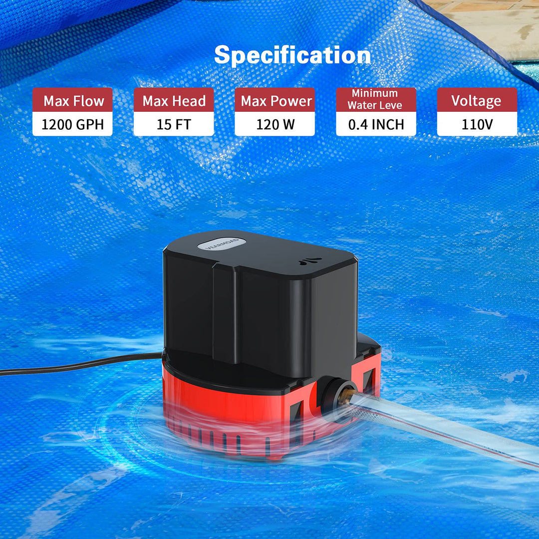 OPOLAR Swimming Pool Cover Pump, 1200 GPH Submersible Water Pump