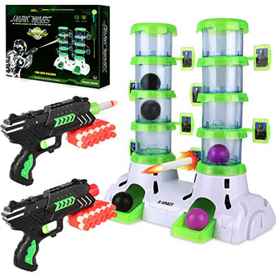 Shooting Games for Kids, Shooting Target Toys w/ 2 Foam Dart Toy Guns, Luminous Double Barrel Target, Gifts for Age of 5,6,7,8,9,10+ Kids, 24 Foam Darts, 4 Balls, Shooting Practice for Nerf Toys