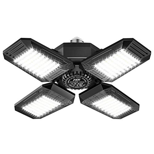 LED Garage Lights, 100W Super Bright Ceiling Lights with 4 Adjustable Panels, 10000LM E26/E27 Workshop Lighting, Daylight Perfect for Barn Basement Warehouse Residential, High Bay Light
