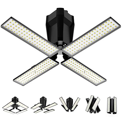 LED Garage Lights, 120W Super Bright Ceiling Lights with 4 Adjustable Panels, 12000LM E26/E27 Shop Lighting, Daylight for Barn Basement Workshop, High Bay Light, Unique Design