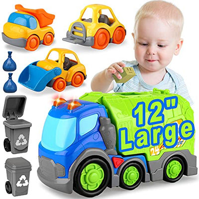 Garbage Truck Toy Large, Car Toys for Boys and Toddlers, Truck Toys for 1 2 3 4 5 Years Old Boys, 2 Garbage Cans, Small Construction Vehicles Toy Set, Big Waste Recycling Truck Toy Set, Birthday Gift