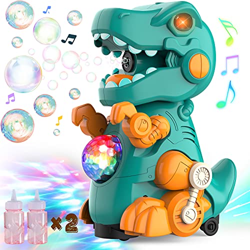 POLARDOR Dinosaur Bubble Machine for Toddlers Kids, Walking & Stand Automatic Bubble Maker Blower Toy with Light and Music, Leakage Free, 120ML Bubbles Solution Refill, Outdoor & Indoor Party Supplies
