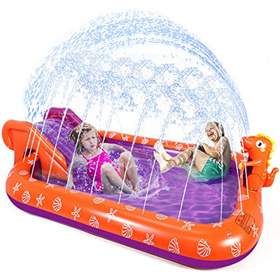 Splash Pad Sprinkler for Kids, Toddlers Inflatable Wading Pool 90" with Slide, Sprinkler Play Mat for 3 4 5 6 7 Year Old Kiddie Girls Boys, Summer Water Toys Backyard Dinosaur
