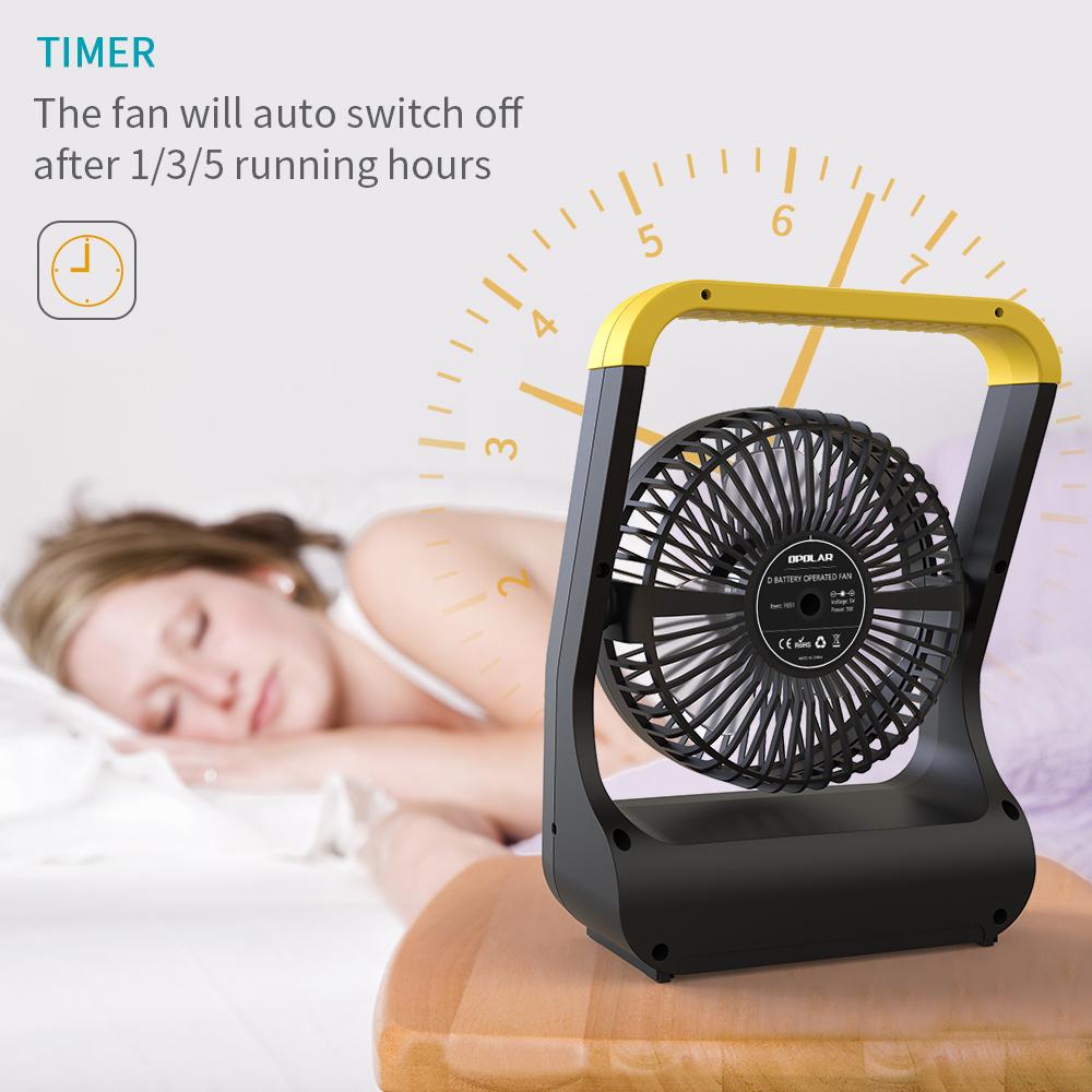 OPOLAR USB or 4 D Batteries Desk Fan with Timer