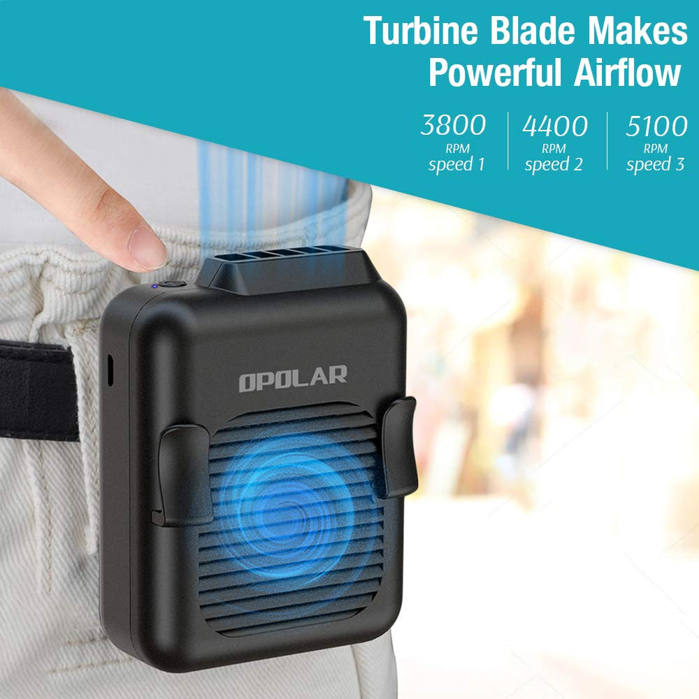 OPOLAR Personal Mini Waist Clip On Fan | 6000mAh Rechargeable Battery
