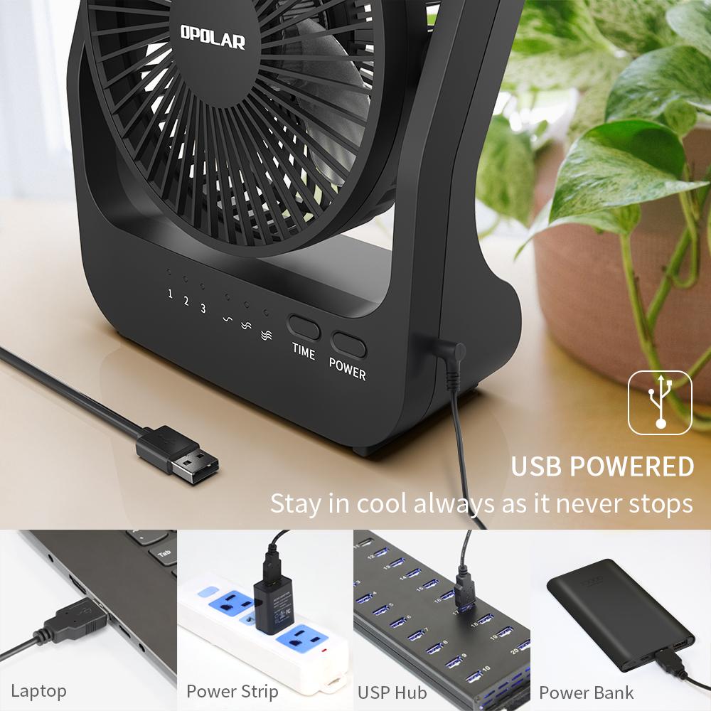 OPOLAR USB or 4 D Batteries Desk Fan with Timer