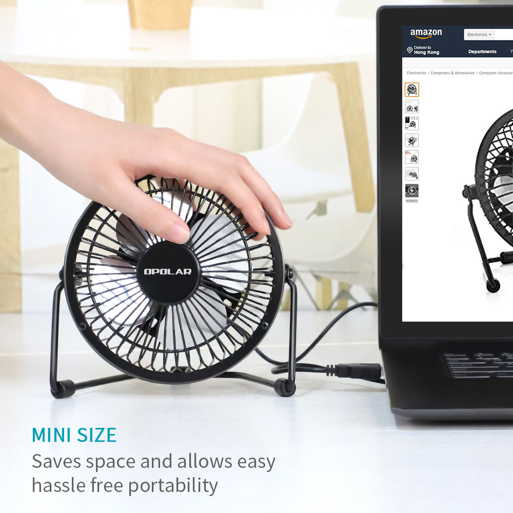OPOLAR Mini USB Desk Fan | Metal Design, 3.9 ft USB Cord